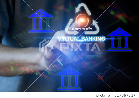 digital bank virtual bank online banking and digital money Human-facing digital virtual banking on decentralized banking and finance data networks, FinTech, cyber security 117367317