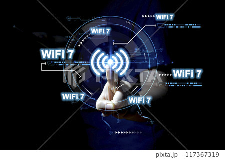 concept technology wifi 7 connect to the internet world with new technology concept technology wifi 7 connect to the internet world with new technology 117367319