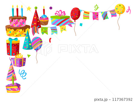Happy Birthday greeting card. Celebration or holiday items. 117367392