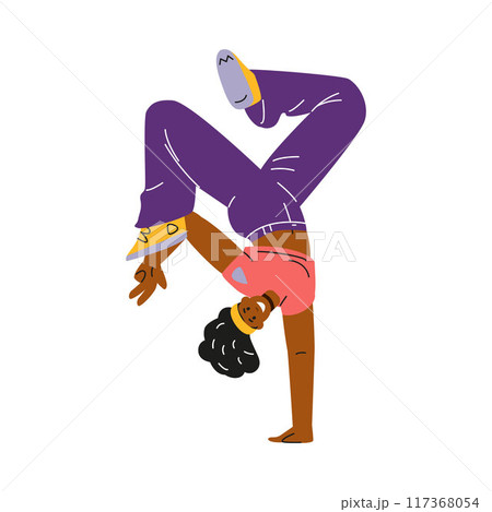 Vector illustration of a dancer performing dynamic breakdancing moves on an isolated background. Vector illustration of a dancer performing dynamic breakdancing moves on an isolated background. 117368054