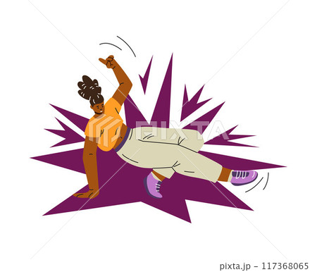 Vector illustration with a young woman performing sporty street dance poses on a white background 117368065