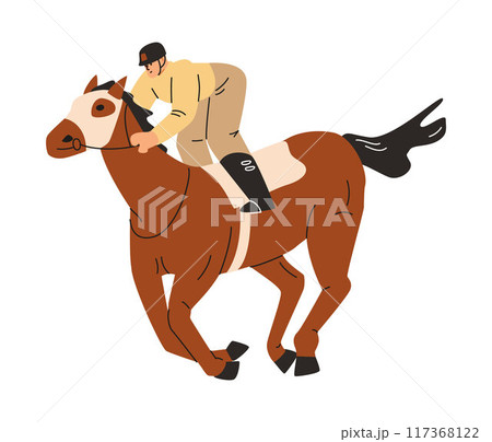 Male jockey on a horse, for equestrian sport. Isolated background. 117368122