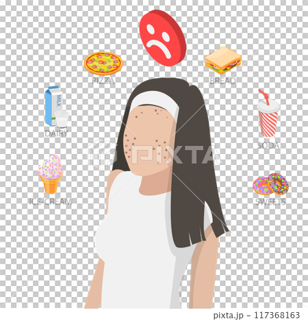 3D Isometric Flat Illustration of Acne-causing Food, Dermatology and Skin Care 3D Isometric Flat Illustration of Acne-causing Food, Dermatology and Skin Care 117368163