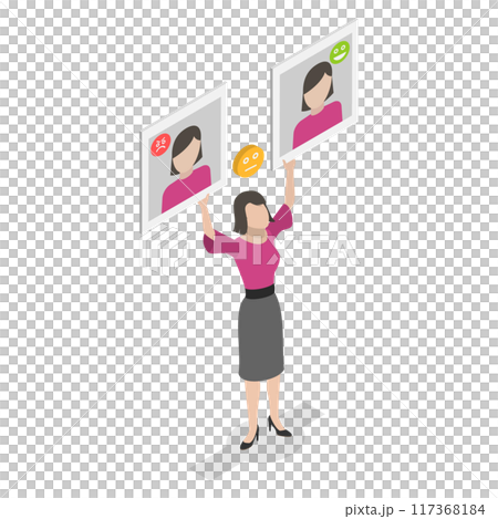 3D Isometric Flat Illustration of Face Emotion Masks, Personality Change Disorder 3D Isometric Flat Illustration of Face Emotion Masks, Personality Change Disorder 117368184