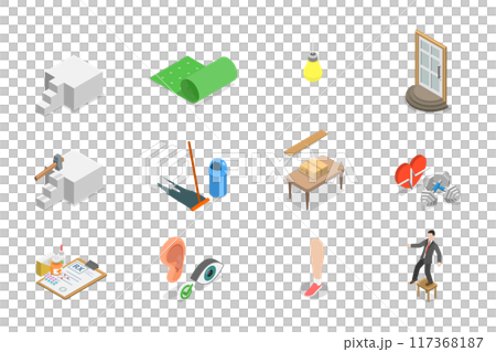 3D Isometric Flat Illustration of Senior Fall Prevention Tips, List of Safety Measures 3D Isometric Flat Illustration of Senior Fall Prevention Tips, List of Safety Measures 117368187