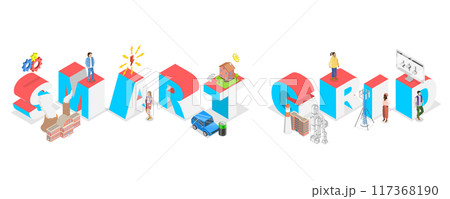 3D Isometric Flat  Illustration of Smart Grid, Sustainable System Control 117368190