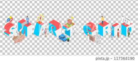 3D Isometric Flat  Illustration of Smart Grid, Sustainable System Control 117368190