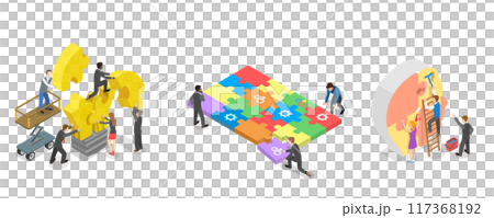 3D Isometric Flat  Illustration of Teamwork, Partnership for Achieving Team Success 117368192