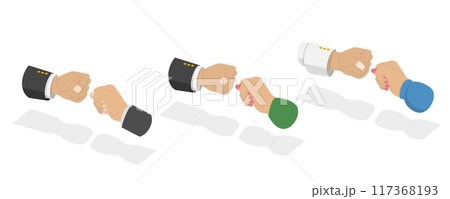3D Isometric Flat  Illustration of Fists Bump Punch, Partnership and Teamwork 117368193