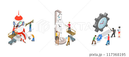 3D Isometric Flat  Illustration of Tech Startup, Business Process Automation 117368195