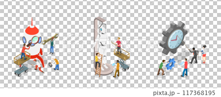 3D Isometric Flat  Illustration of Tech Startup, Business Process Automation 117368195