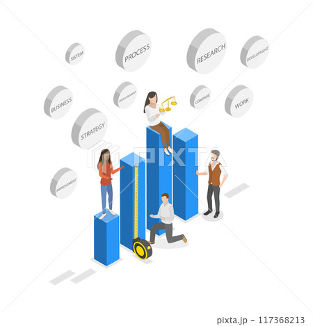 3D Isometric Flat  Illustration of Benchmarking, Compare Quality with Other Companies for Improvement 117368213