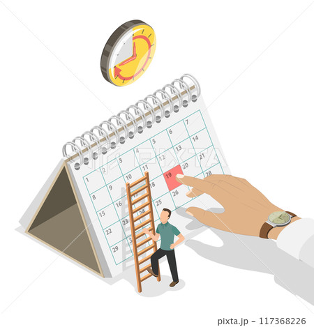 3D Isometric Flat  Illustration of Calendar Reminder, Work Organization and Life Events Notification 117368226