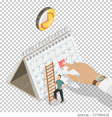 3D Isometric Flat  Illustration of Calendar Reminder, Work Organization and Life Events Notification 117368226