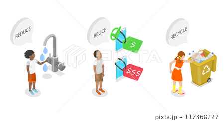 3D Isometric Flat  Illustration of Reduce, Reuse and Recycle, Go Green 117368227
