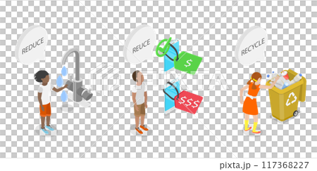 3D Isometric Flat  Illustration of Reduce, Reuse and Recycle, Go Green 117368227