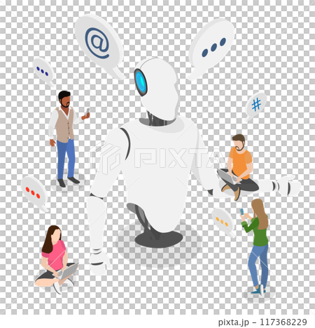 3D Isometric Flat  Illustration of Chatbot Conversation, Artificial Intelligence, Digital Assistant 117368229