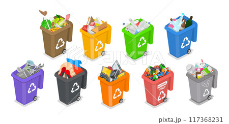 3D Isometric Flat Illustration of Waste Management, Sorting Garbage 3D Isometric Flat Illustration of Waste Management, Sorting Garbage 117368231
