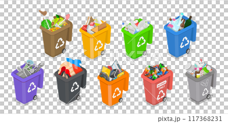 3D Isometric Flat Illustration of Waste Management, Sorting Garbage 3D Isometric Flat Illustration of Waste Management, Sorting Garbage 117368231