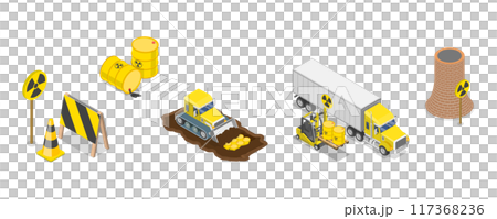 3D Isometric Flat  Set of Radioactive Waste Items, Hazardous Waste Management 117368236