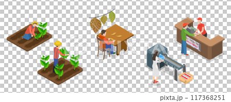 3D Isometric Flat Illustration of Tobacco Industry, Cigarette Production 3D Isometric Flat Illustration of Tobacco Industry, Cigarette Production 117368251