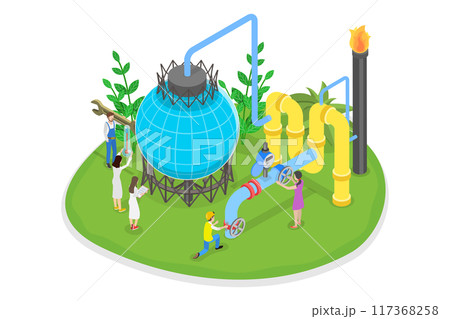 3D Isometric Flat  Illustration of Safety Control Of Oil And Gas Industry, Gas Industry Maintenance Service 117368258