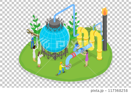 3D Isometric Flat  Illustration of Safety Control Of Oil And Gas Industry, Gas Industry Maintenance Service 117368258