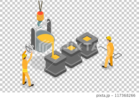 3D Isometric Flat  Illustration of Industrial Steel Production, Metallurgy Industry with Smelters and Furnaces 117368266