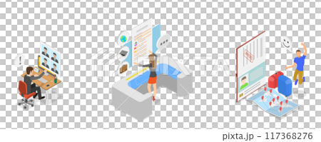 3D Isometric Flat  Illustration of Entry Permission, Visa Application Approval 117368276