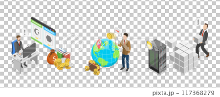 3D Isometric Flat  Illustration of Blockchain Digital Technology , NFT Marketplace 117368279