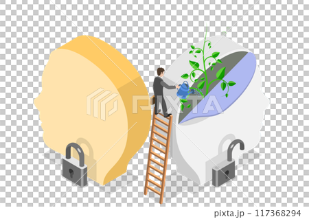 3D Isometric Flat  Illustration of Fixed Mindset vs Growth Mindset, Difference of Positive and Negative Thinking 117368294