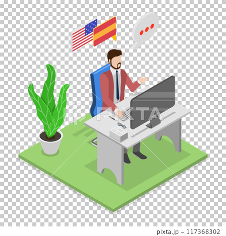 3D Isometric Flat  Illustration of Professional Interpreter, Translation Services 117368302