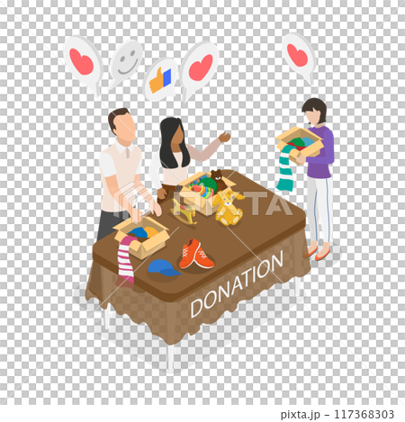 3D Isometric Flat  Illustration of Charity and Donation Center, Social Care and Charity 117368303