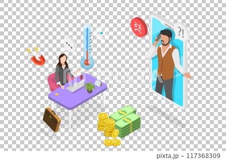3D Isometric Flat  Illustration of Cold Call, Marketing Strategie 117368309