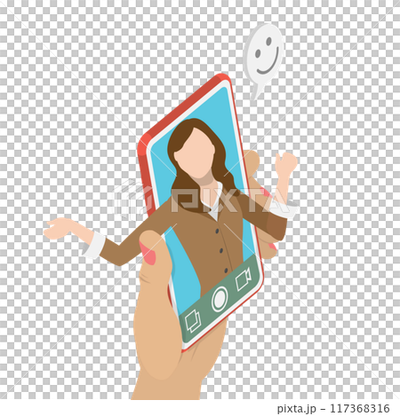 3D Isometric Flat  Illustration of Making Selfie Photo, Video Call App 117368316