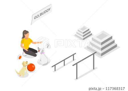 3D Isometric Flat  Illustration of Training a Pet, Dog Playground in City Park 117368317