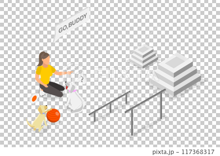 3D Isometric Flat  Illustration of Training a Pet, Dog Playground in City Park 117368317