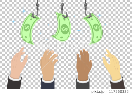 3D Isometric Flat  Illustration of Money Trap, Scam and Phishing 117368323