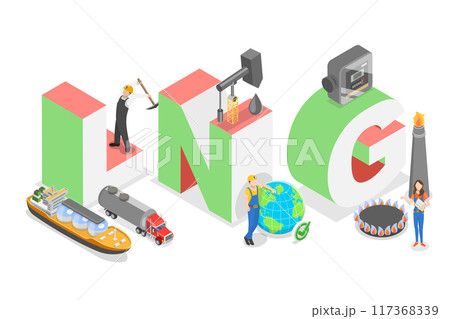 3D Isometric Flat Illustration of LNG, Liquefied Natural Gas 3D Isometric Flat Illustration of LNG, Liquefied Natural Gas 117368339