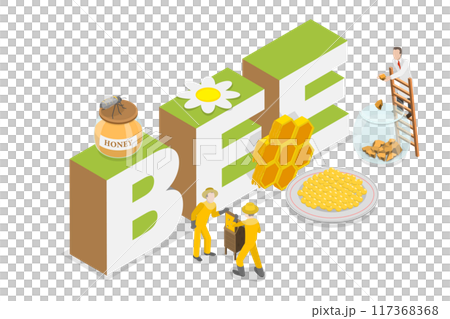 3D Isometric Flat  Illustration of Bee and Honey Production, Beekeeping Industry 117368368