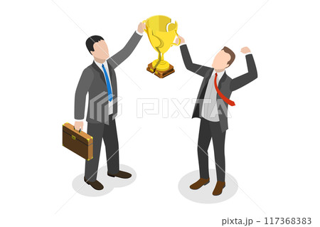 3D Isometric Flat  Illustration of Win-win Situation, Teamwork Triumph and Success 117368383