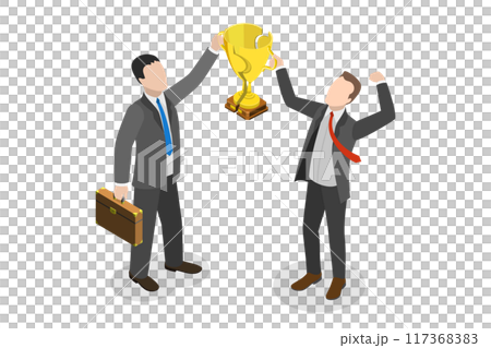 3D Isometric Flat  Illustration of Win-win Situation, Teamwork Triumph and Success 117368383