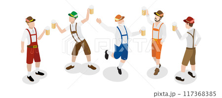 3D Isometric Flat  Illustration of Bavarians, Oktoberfest Party 117368385
