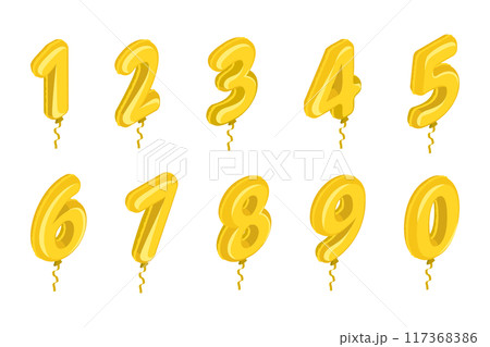 3D Isometric Flat  Illustration of Birthday Ballon, Golden Numbers 117368386