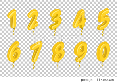 3D Isometric Flat  Illustration of Birthday Ballon, Golden Numbers 117368386