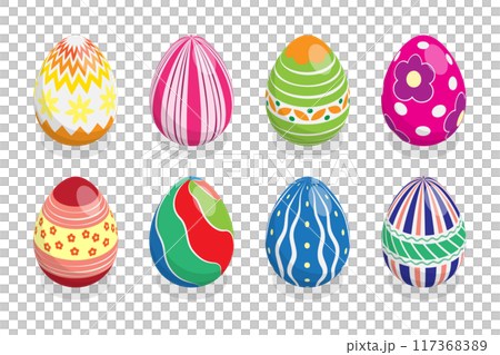 3D Isometric Flat  Illustration of Easter Eggs, Spring Holiday 117368389