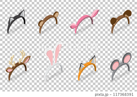 3D Isometric Flat  Set of Animals Ears Costumes, Carnival Headbands 117368391