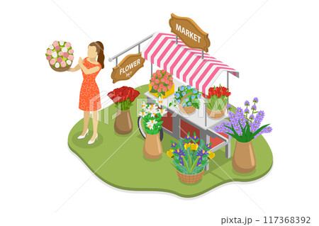 3D Isometric Flat Illustration of Flower Market, Small Business of Florist 3D Isometric Flat Illustration of Flower Market, Small Business of Florist 117368392