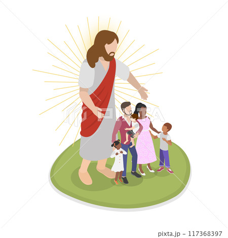 3D Isometric Flat  Illustration of Jesus Shareing Love, Christianity 117368397
