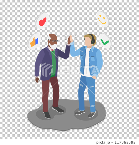 3D Isometric Flat Illustration of Cross-Generation Friendship, Grandfather and grandson 3D Isometric Flat Illustration of Cross-Generation Friendship, Grandfather and grandson 117368398